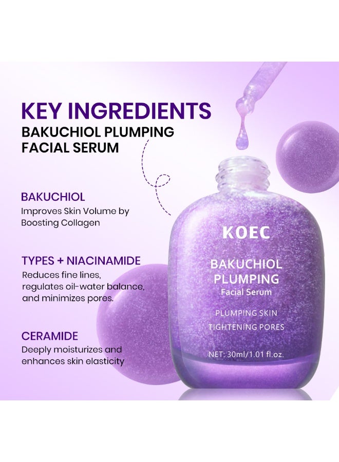 KOEC Bakuchiol Plumping Face Serum - Retinol Natural Alternative for Sensitive Skin, with Niacinamide & Hyaluronic Acid, Pore & Wrinkle Korean Skin Care (1.01oz / 30ml) - Image 3